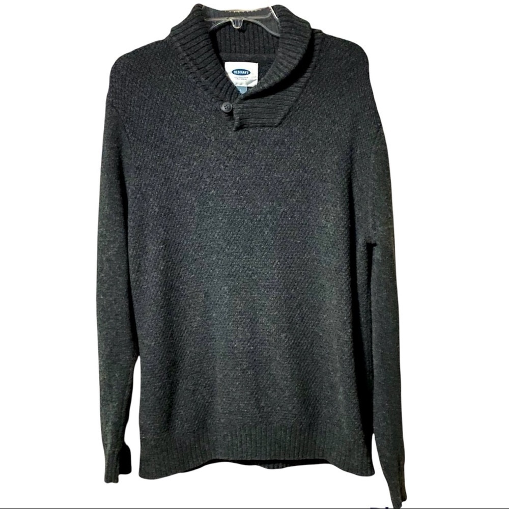 Old Navy Dark Gray Buttoned Collar Sweater Size Large Textured Cotton-blend
